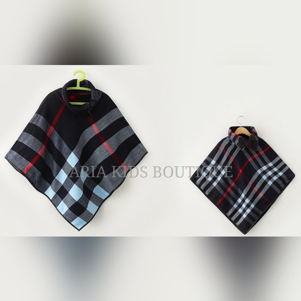 Mommy & Me Matching Navy Blue Plaid Ponchos Mother Daughter Christmas Gift SET